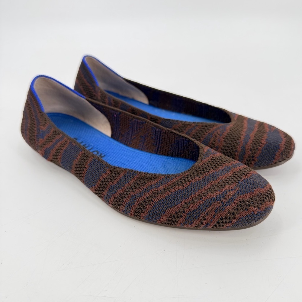 Rothy’s Sapphire Zebra Brown Blue Round Toe Slip On Flats 8.5